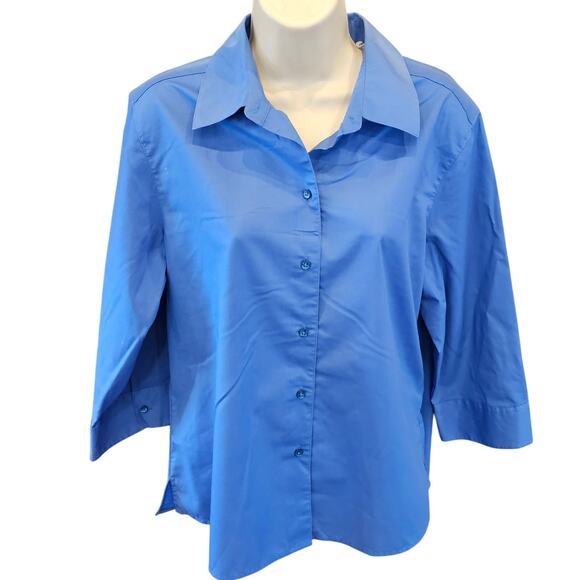 Foxcroft sz 16P 16 PETITE blue wrinkle free career casual work shirt *FLAW* - Picture 1 of 8